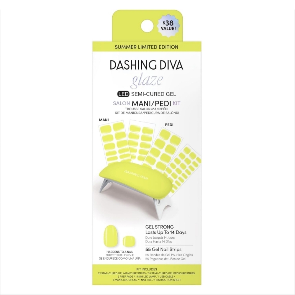 Dashing Diva Glaze LED‎ Semi-Cured Gel Salon Mani Pedi Kit Limone Color